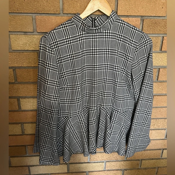 Top Shop Plaid Peplum Gingham Mock Neck Top Y2K Retro Blouse Women’s Size 6 - Picture 1 of 6